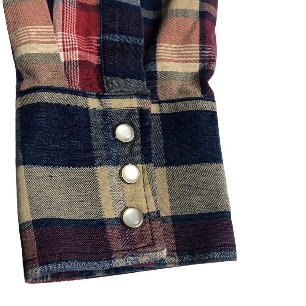 Vintage 90s Wrangler Pearl Snap Shirt Mens XL Plaid Cotton Western Cowboy‎ Rodeo - Picture 9 of 15